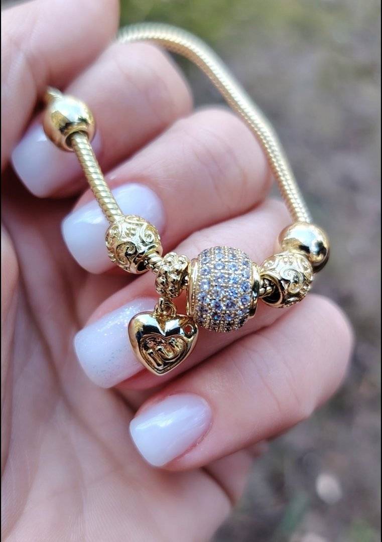 Bratara charm inima otel inoxidabil placata cu aur 14 k 