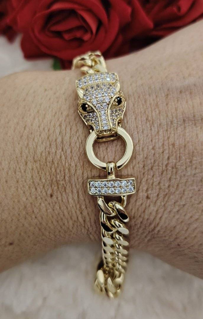 Bratara cu cap de jaguar placata cu aur 14 k 