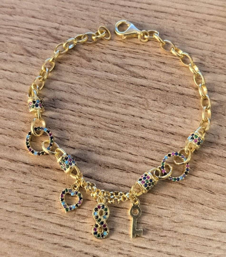 BRATARA CU CHARM MULTICOLOR ARGINT 925 SUFLAT CU AUR 14K