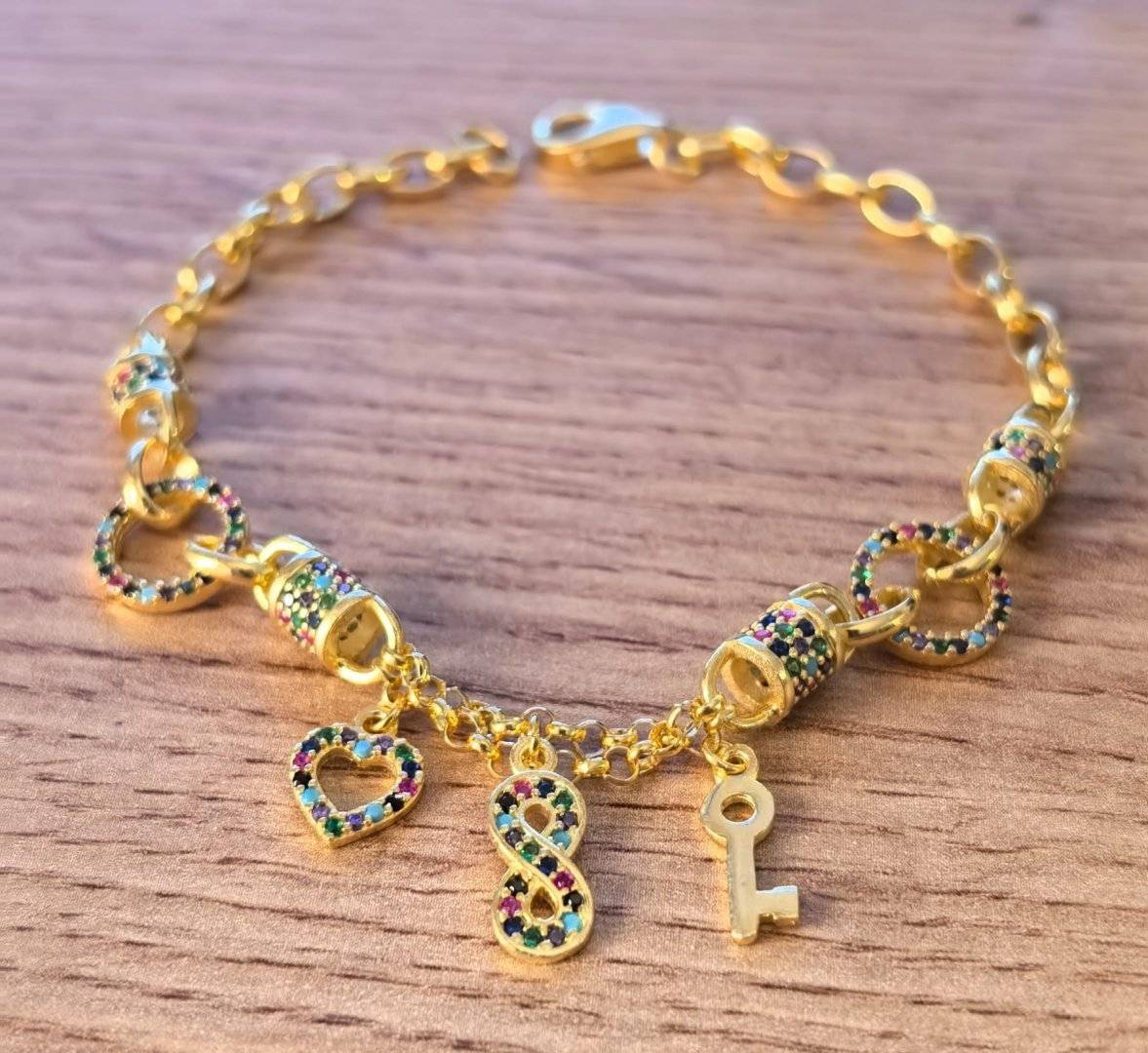 BRATARA CU CHARM MULTICOLOR ARGINT 925 SUFLAT CU AUR 14K