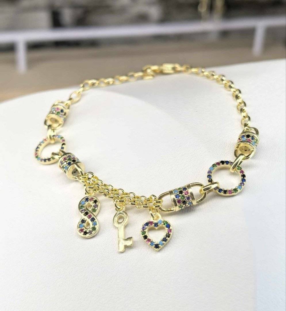 BRATARA CU CHARM MULTICOLOR ARGINT 925 SUFLAT CU AUR 14K