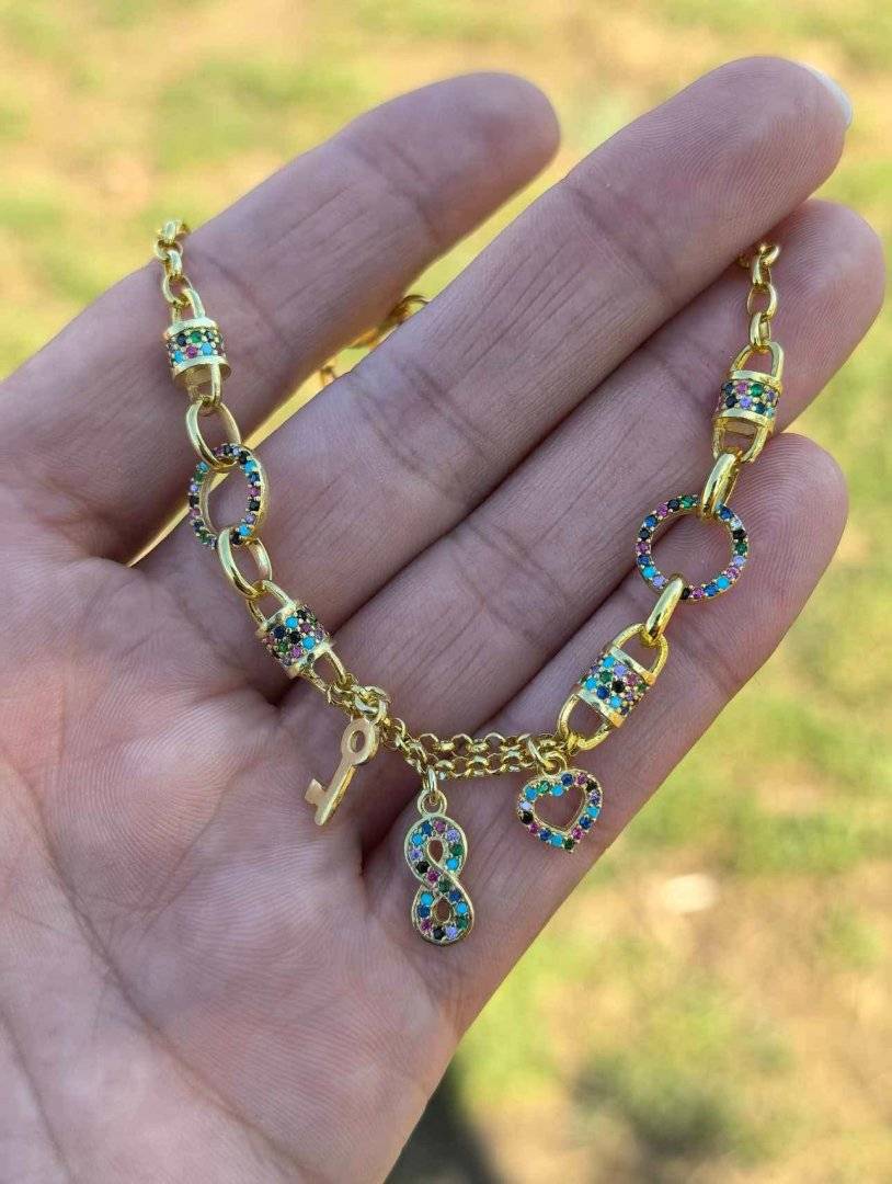 BRATARA CU CHARM MULTICOLOR ARGINT 925 SUFLAT CU AUR 14K