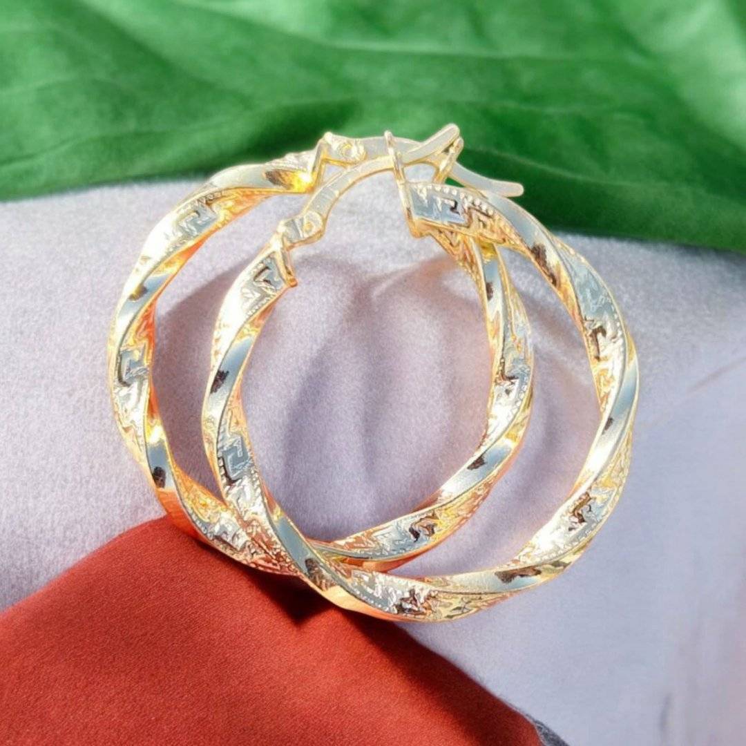 Cercei creole argint 925 suflati cu aur 14 k