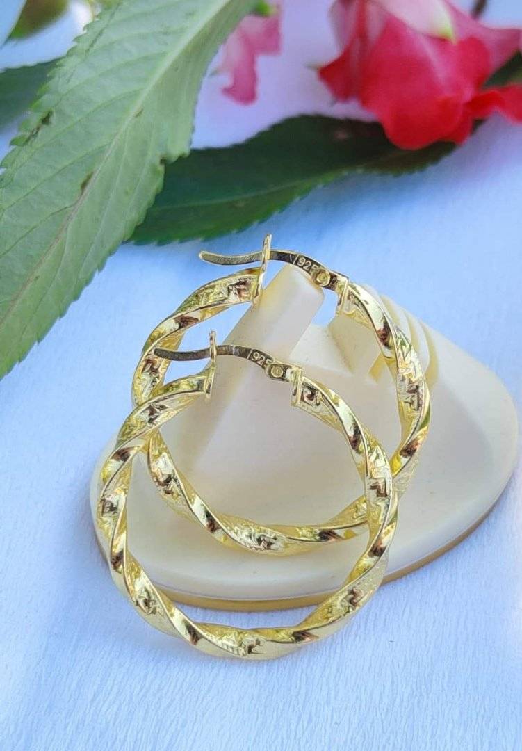 Cercei creole argint 925 suflati cu aur 14 k