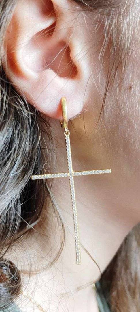 CERCEI CRUCE argint 925 suflat cu aur 14 k. 5 cm 