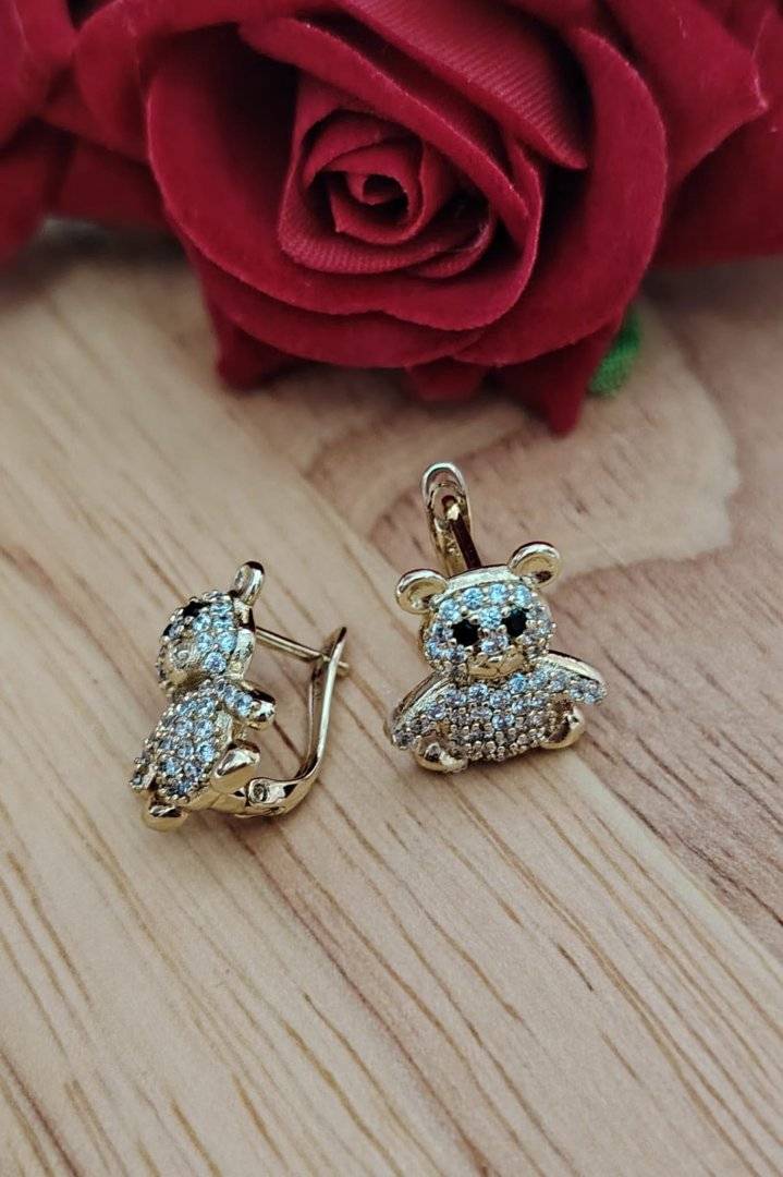 CERCEI UNY URSULET PLACATI CU AUR 14 K 
