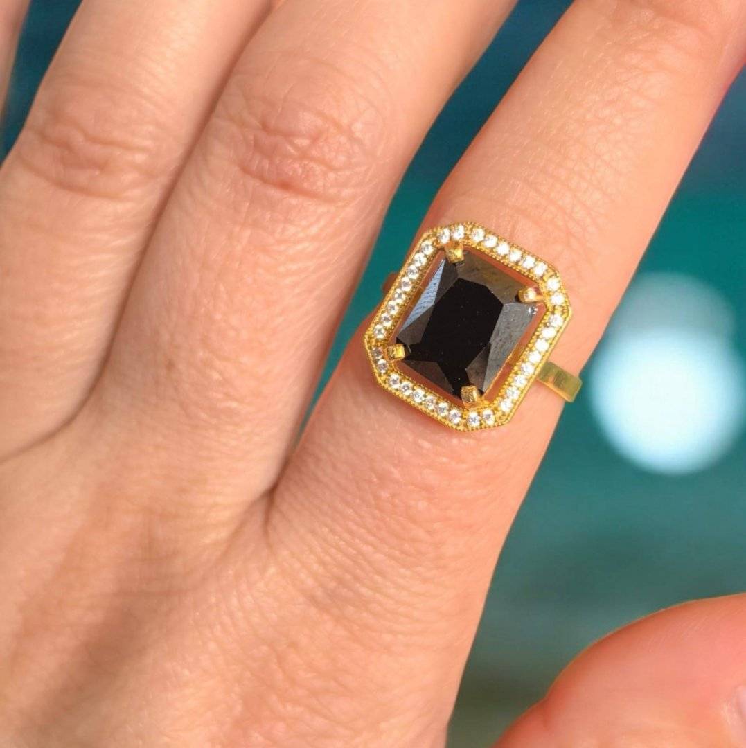 INEL din Argint 925 suflat cu aur 14 k piatra neagra 