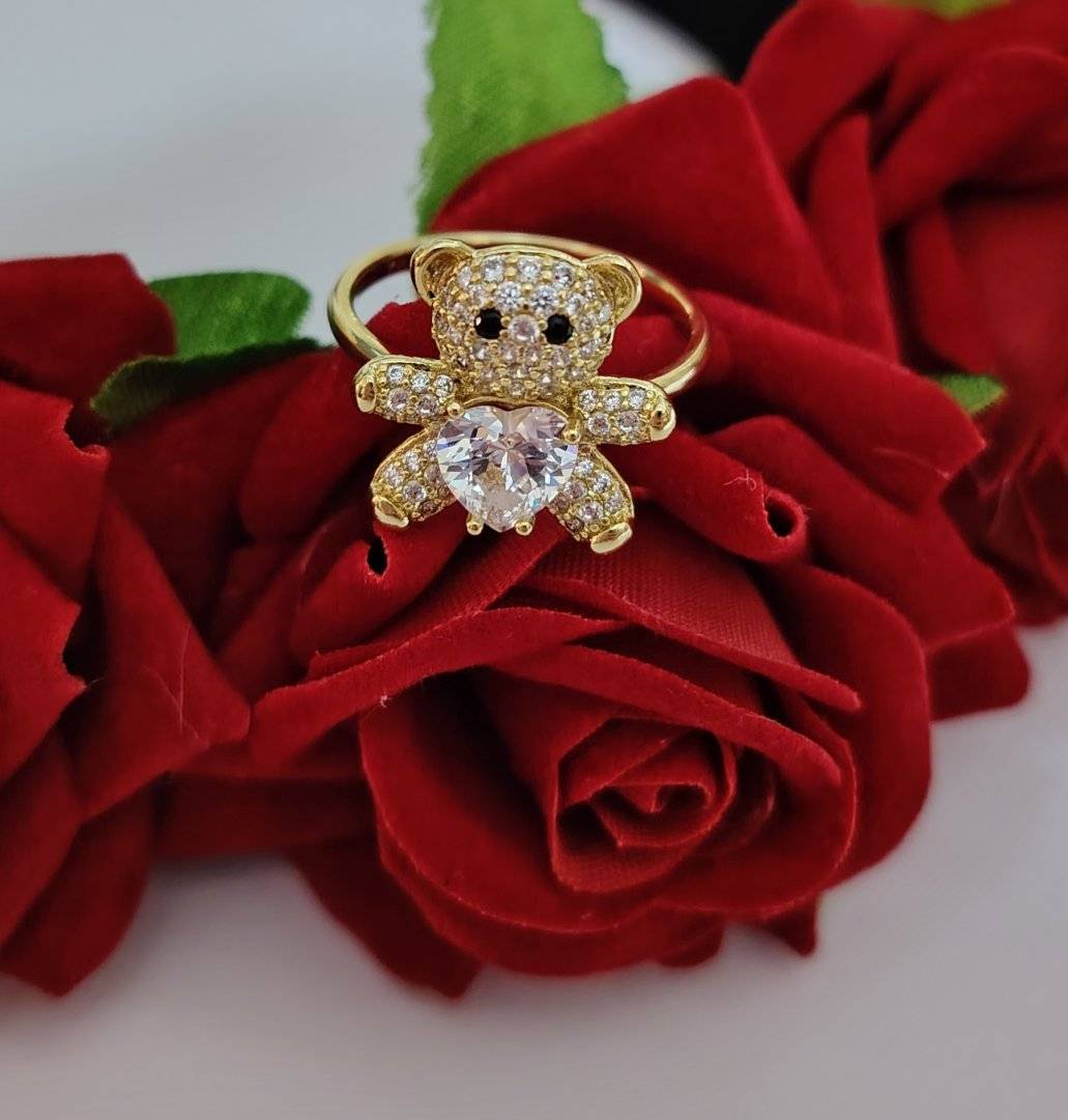 Inel tedy free alb ,placat cu aur 14 k