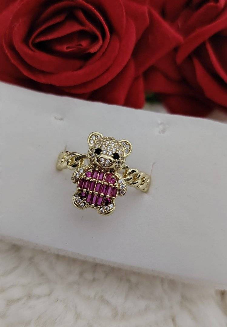 Inel ursulet tedy roz ,placat cu aur 14 k 