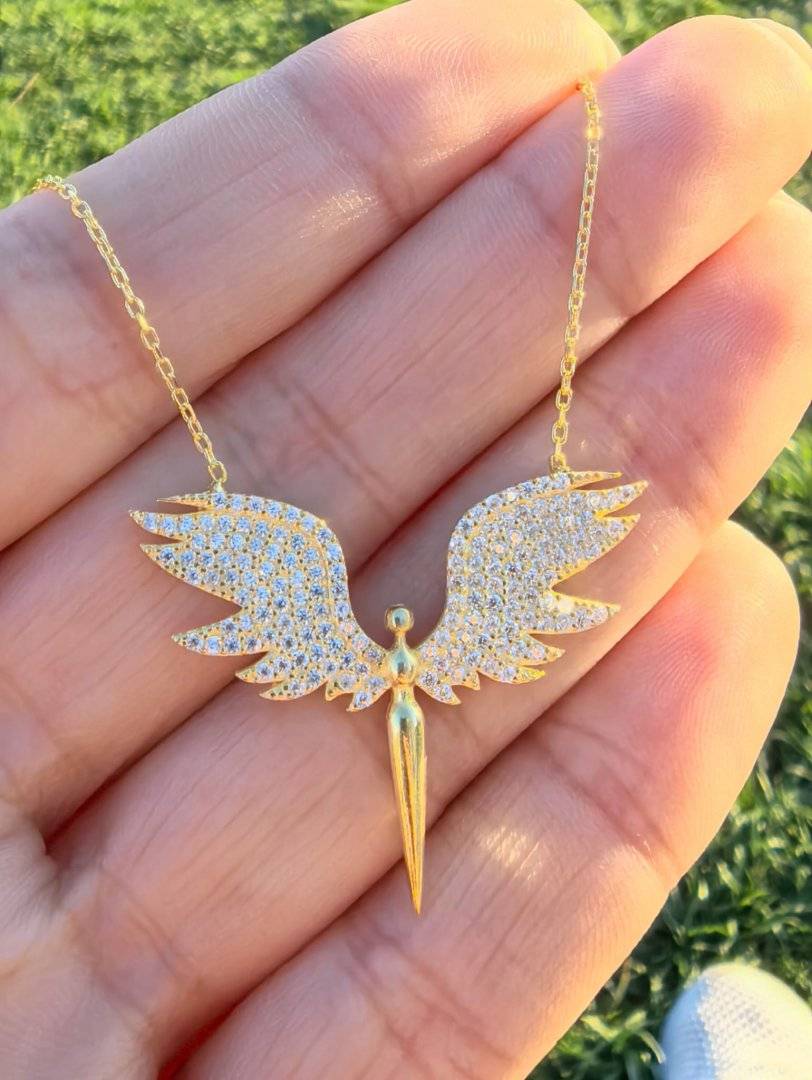 LANT DAMA ARIPI  SUFLAT CU AUR 14 K ,PIETRE ALBE 