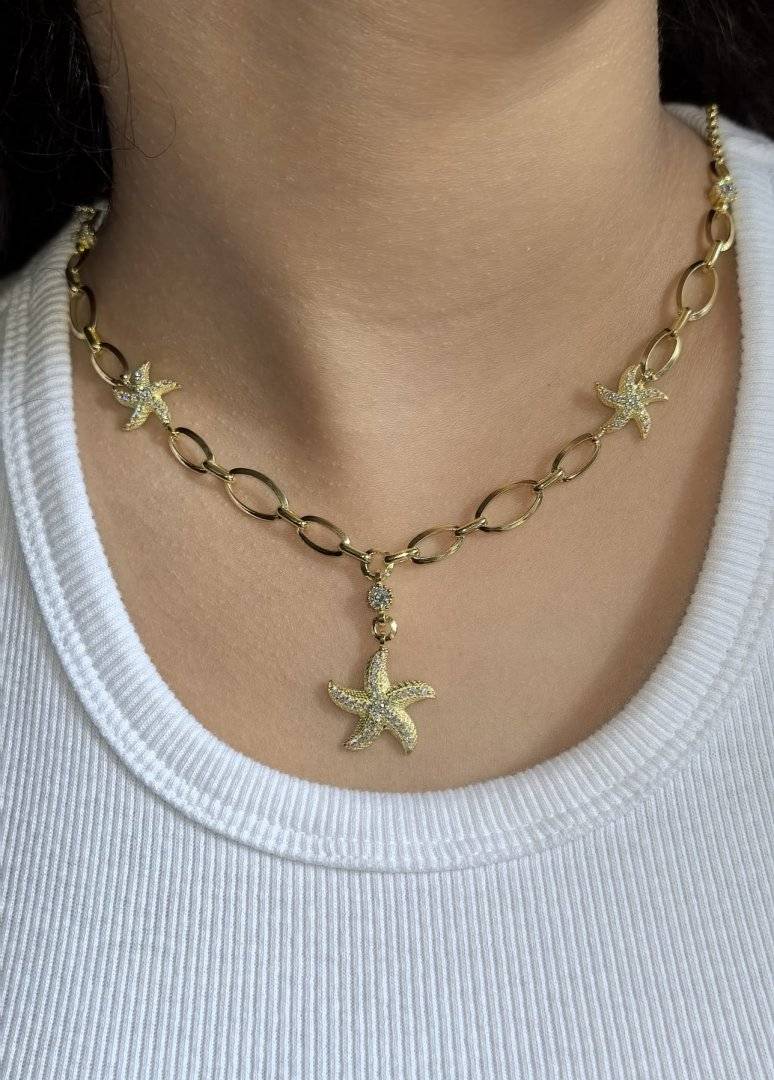 lant din Argint 925 stea de mare suflat cu aur 14 k 