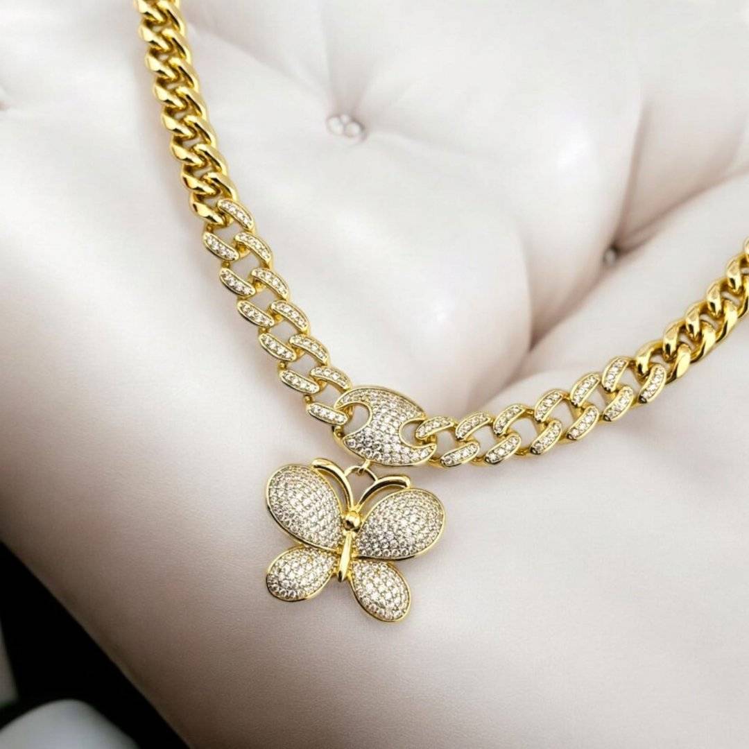 LANT FLUTURI OTEL INOXIDABIL PLACAT CU AUR 14 K 