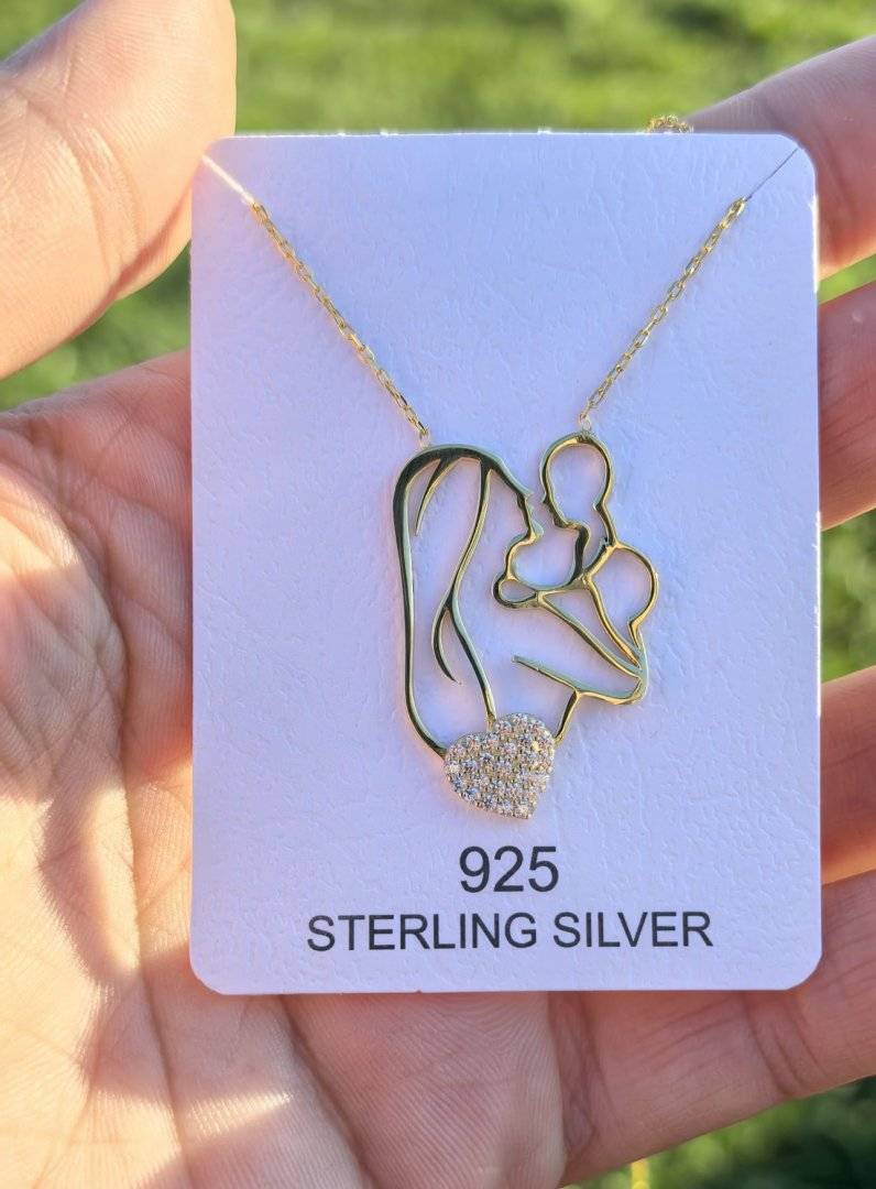 LANT mama si bebe ,Argint 925 suflat cu aur 14 k 