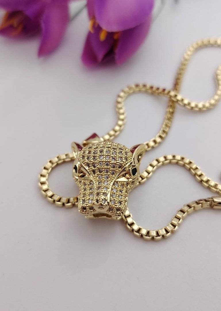 Lant Redy cap de jaguar placat cu aur 14 k 