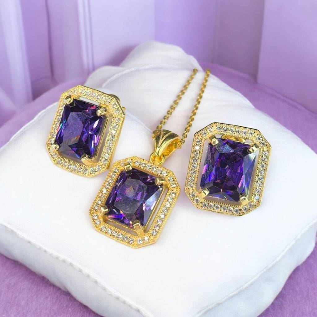 SET DIN ARGINT 925 CRISTALE ZIRCONIU MOV 
