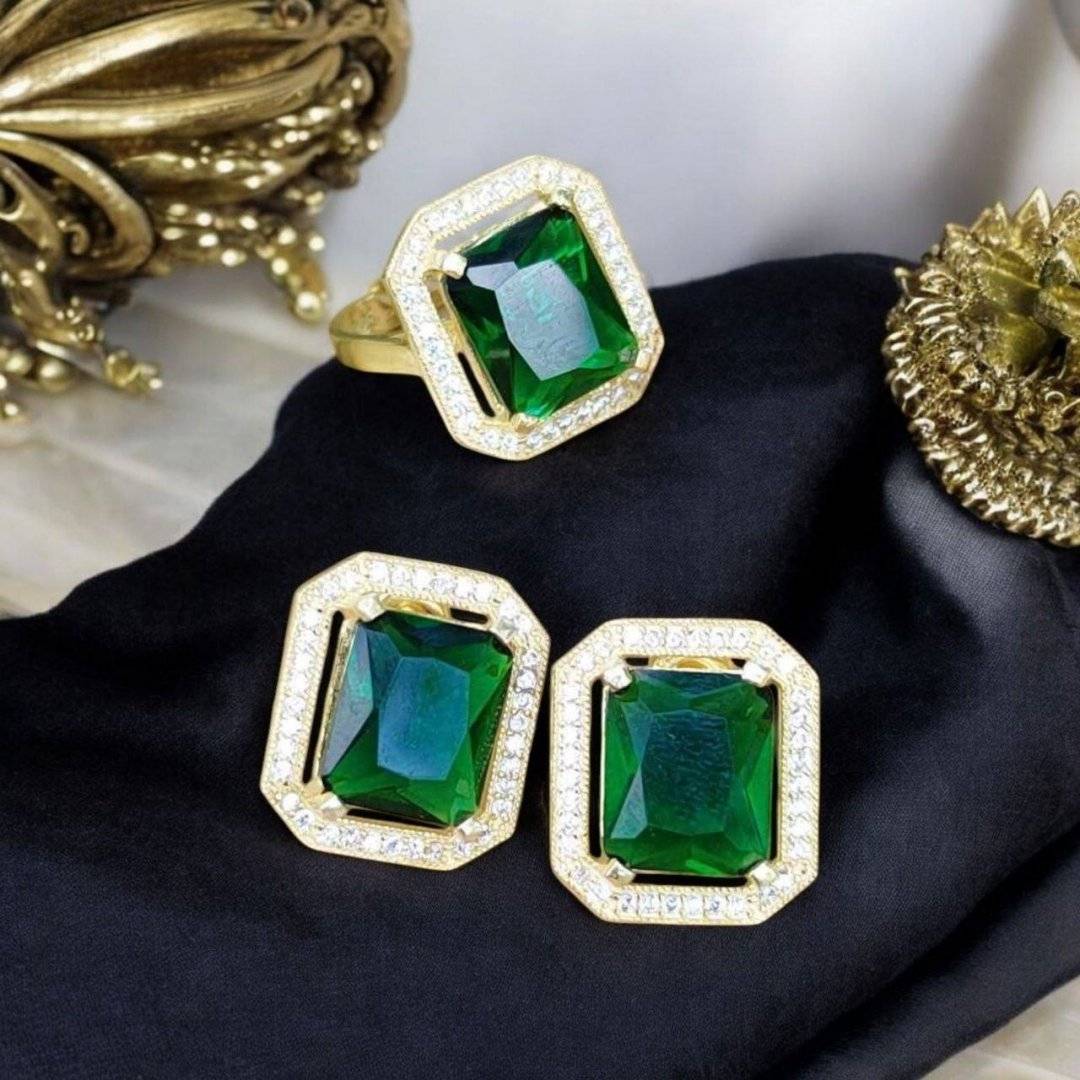 Set din Argint 925 suflat cu aur 14 k cristale zirconia verzi 