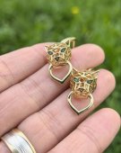 CERCEI CU CAP DE JAGUAR PLACATI CU AUR 14 K  TRENDY
