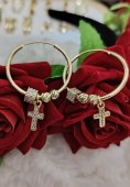 Cercei  CHARM  cruce pietre albe ,placati cu aur 14 k 