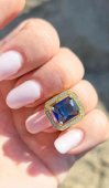 INEL DIN ARGINT 925 SUFLAT CU AUR 14K ZIRCONIU ALBASTRU 