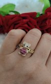 Inel ursulet tedy roz ,placat cu aur 14 k 