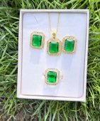 Set din Argint 925 suflat cu aur 14 k cristale zirconia verzi 